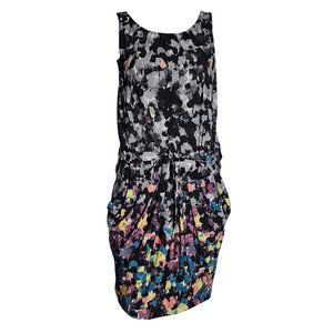 BCBGMAXAZRIA Black Floral Tie Waist Janis Dress with Pockets Womens Size S Small